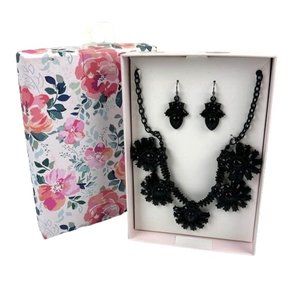 Black Jeweled Necklace & Earring Boxed Set